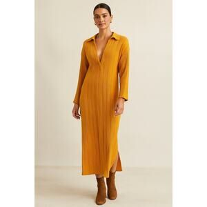 Free People Beach Endless Summer Aster Collar V-Neck Marigold Maxi Caftan | M